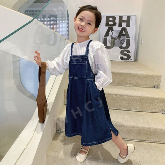 WW2061519 데님 멜빵 원피스 여아 진청