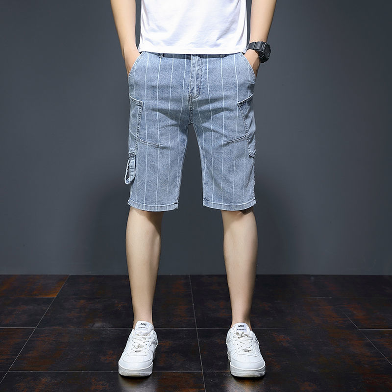 스트라이프 청데님 반바지 남성 5부 팬츠  Q2062016