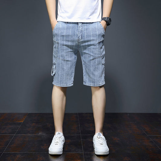 스트라이프 청데님 반바지 남성 5부 팬츠  Q2062016