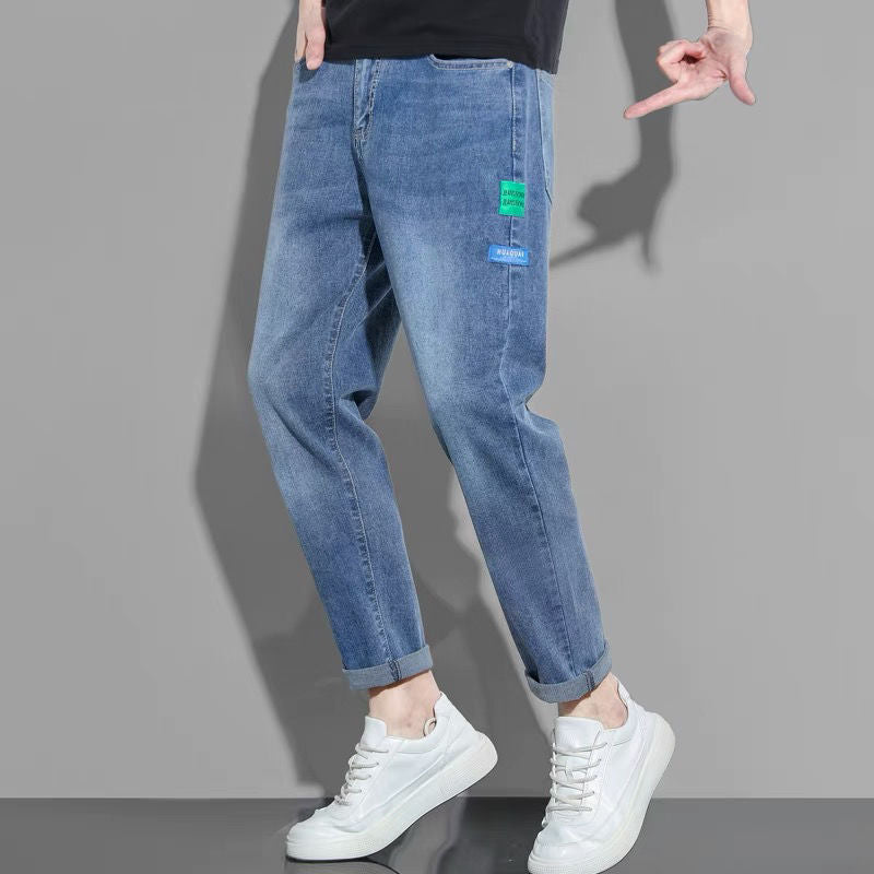 남성 9부 청데님 바지 얇은 긴바지  Q2062040