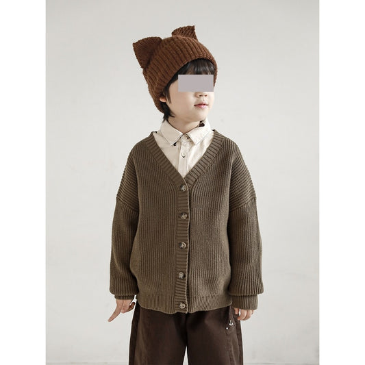 남아  브이넥 스웨터 어린이 패션 카디건 재킷 심플한 니트  WW081812