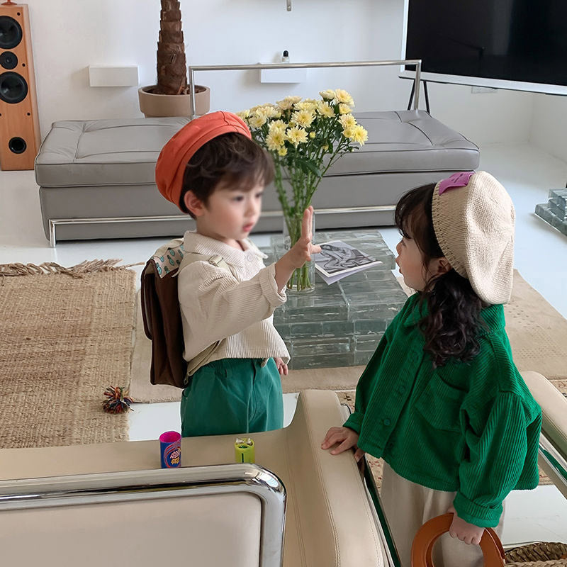 남녀 아동 코트 긴팔 코듀로이 칼라 자켓   Q2081918