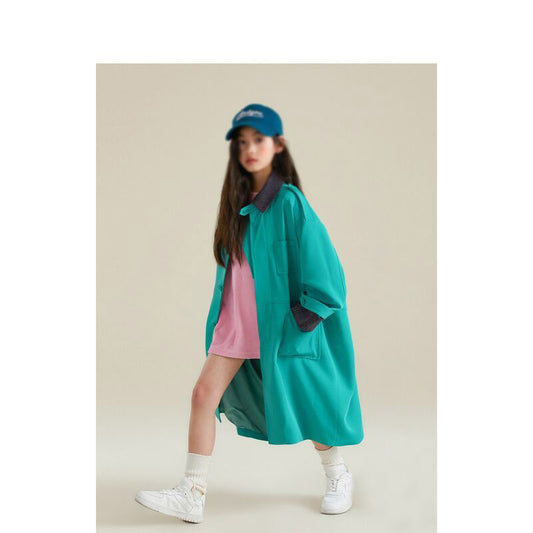 여아 롱코트 바람막이 루즈핏 그린 패션  Q2081928
