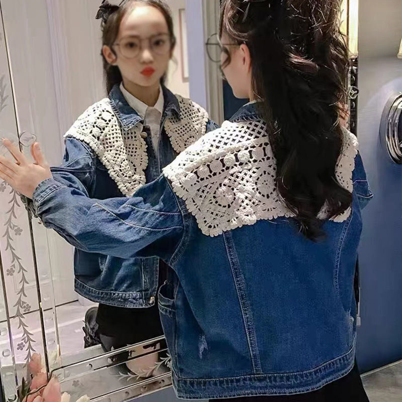 키즈 청자켓 빅포켓 니트 레이스 숄  Q2081936