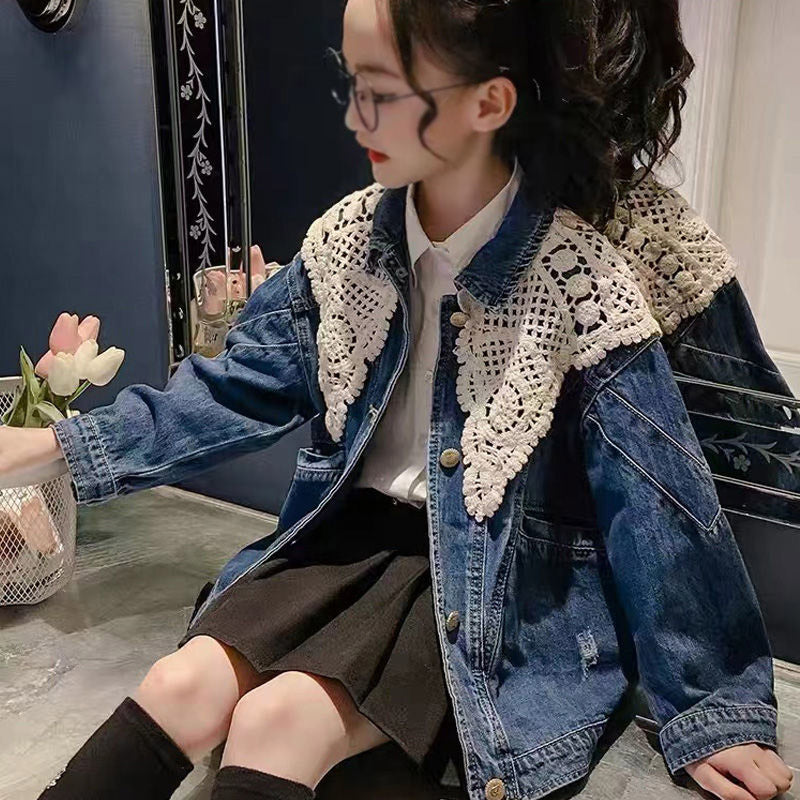 키즈 청자켓 빅포켓 니트 레이스 숄  Q2081936