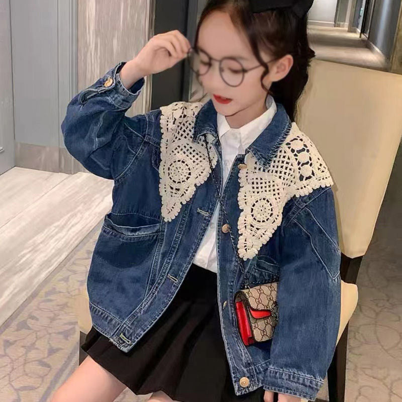 키즈 청자켓 빅포켓 니트 레이스 숄  Q2081936