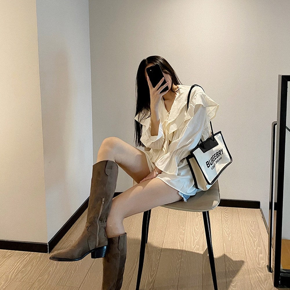뾰족코  통굽힐 스틸레토 옆지퍼 포인트 롱 부츠   BW2091520
