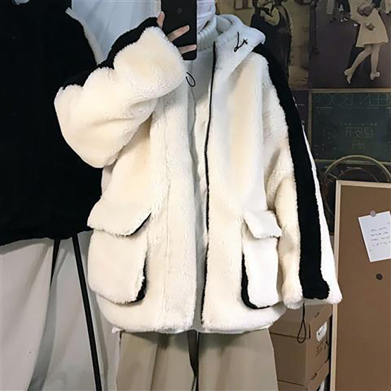 배색 캐주얼 후드 아우터 따뜻  점퍼 플리스 자켓 후리스 도톰 M1100533