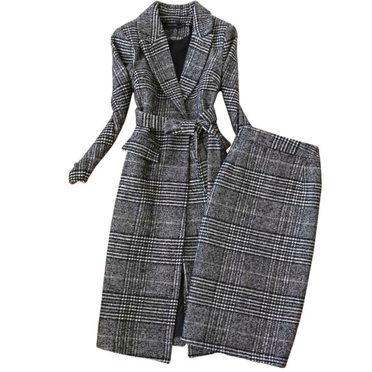 정장투피스 간절기  가을 모직 체크 롱치마 BQ2091536