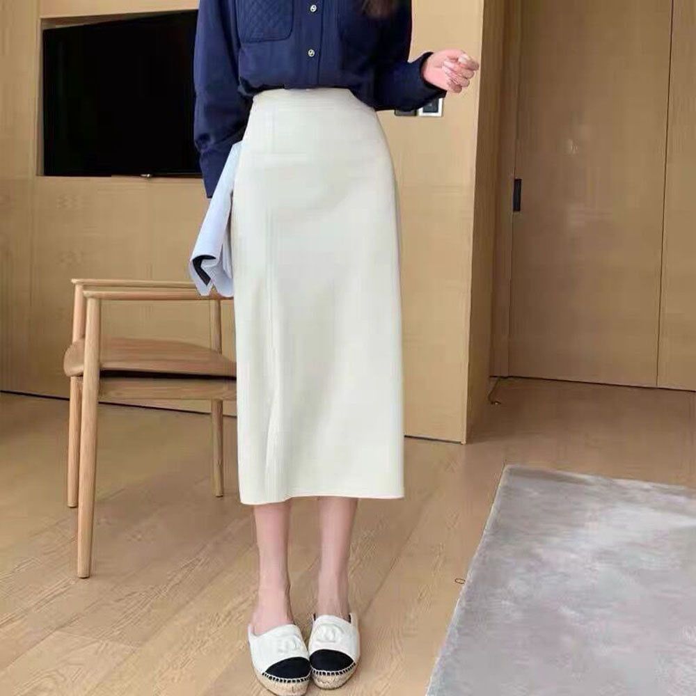 가죽 롱스커트 롱치마 H라인 옆트임 절개 하이웨스트 Q1092708
