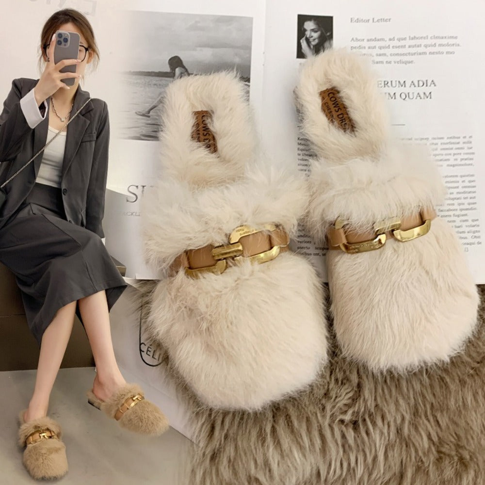 겨울 발편한 털슬리퍼 실내 홈 여성 하프 슬리퍼  BY2102604