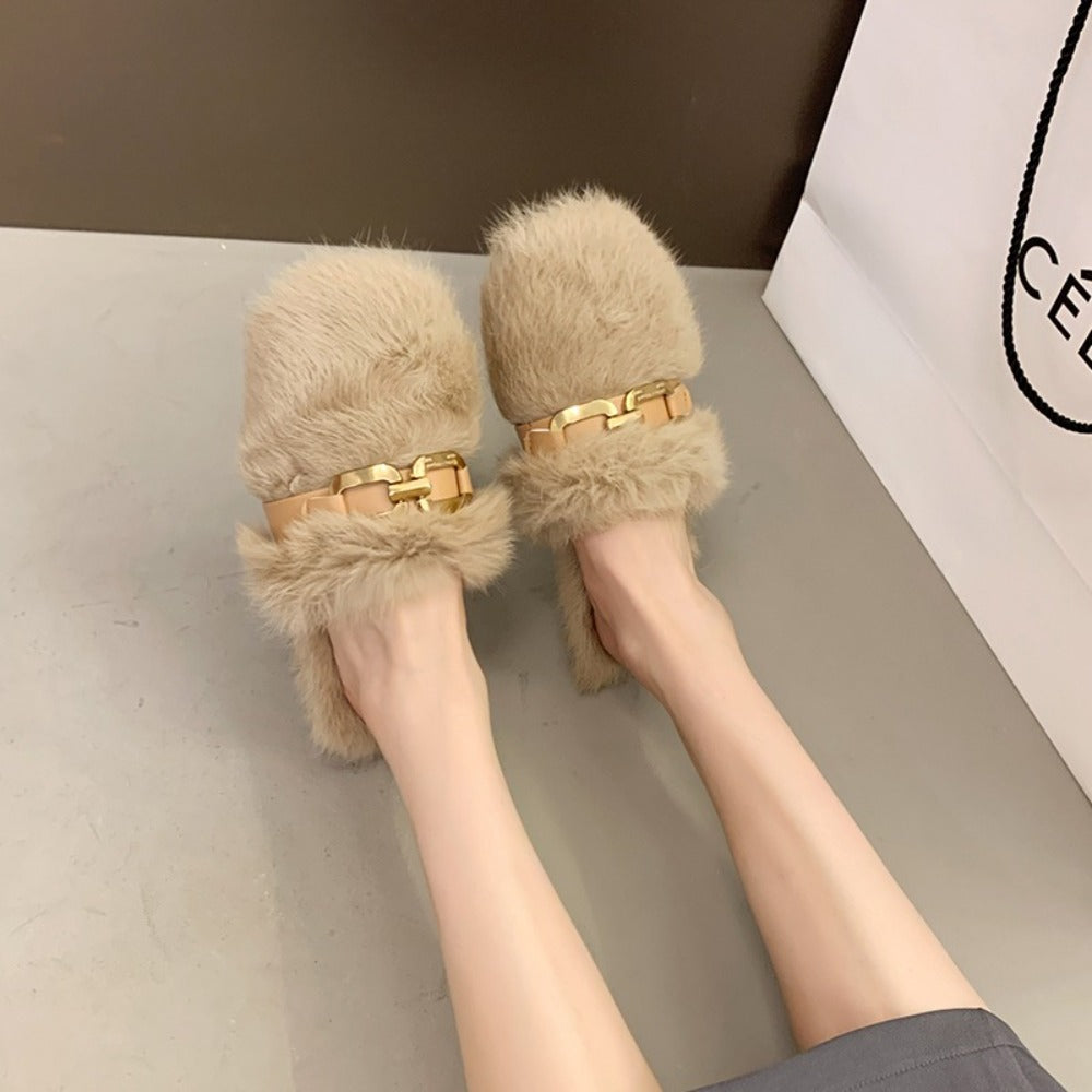 겨울 발편한 털슬리퍼 실내 홈 여성 하프 슬리퍼  BY2102604