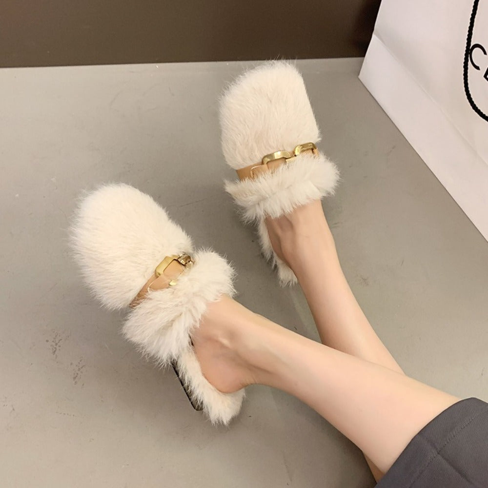 겨울 발편한 털슬리퍼 실내 홈 여성 하프 슬리퍼  BY2102604