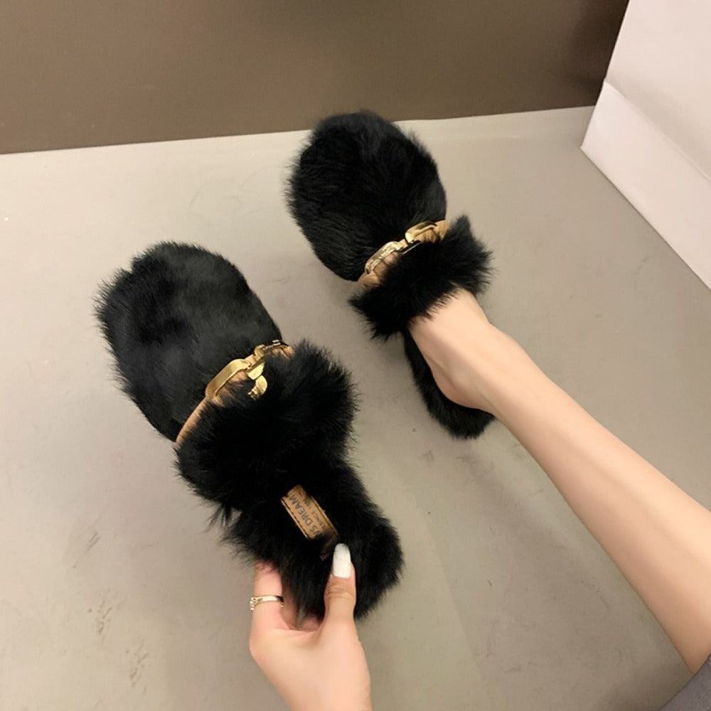 겨울 발편한 털슬리퍼 실내 홈 여성 하프 슬리퍼  BY2102604