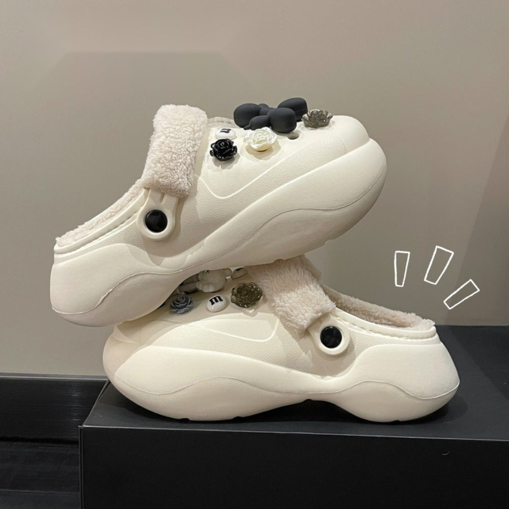 사무실 털슬리퍼 발편한 여성 겨울 하프 플라워 신발   BY2102615