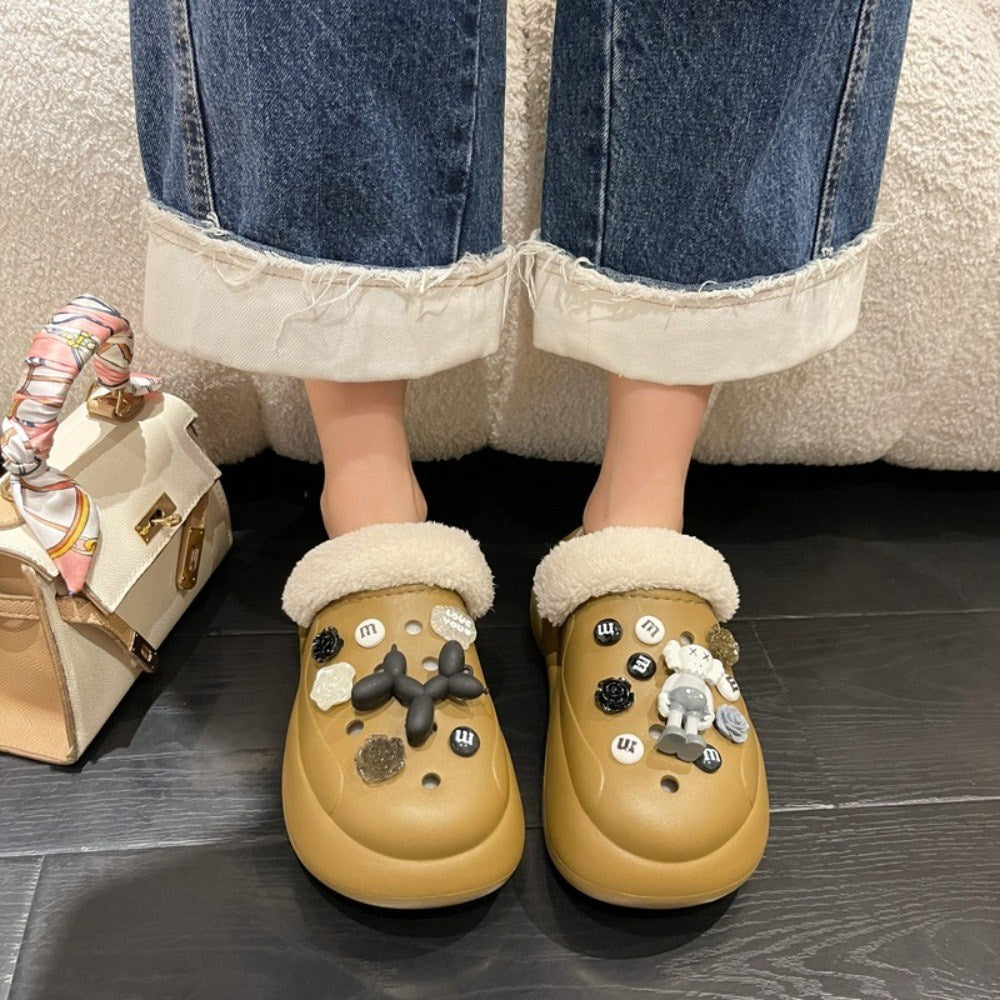 사무실 털슬리퍼 발편한 여성 겨울 하프 플라워 신발   BY2102615