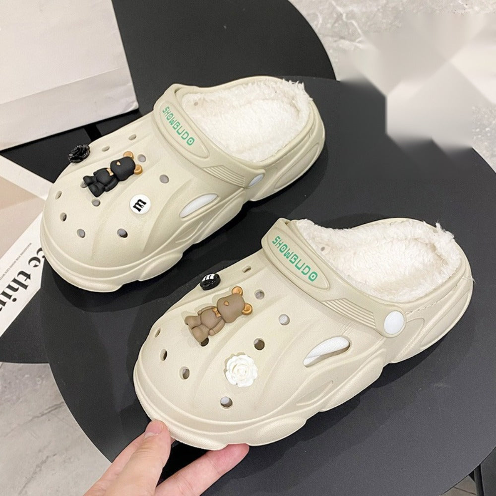 여성 키높이 털슬리퍼 겨울  통굽 발편한  미끄럼 방지 실내화 BY2102616