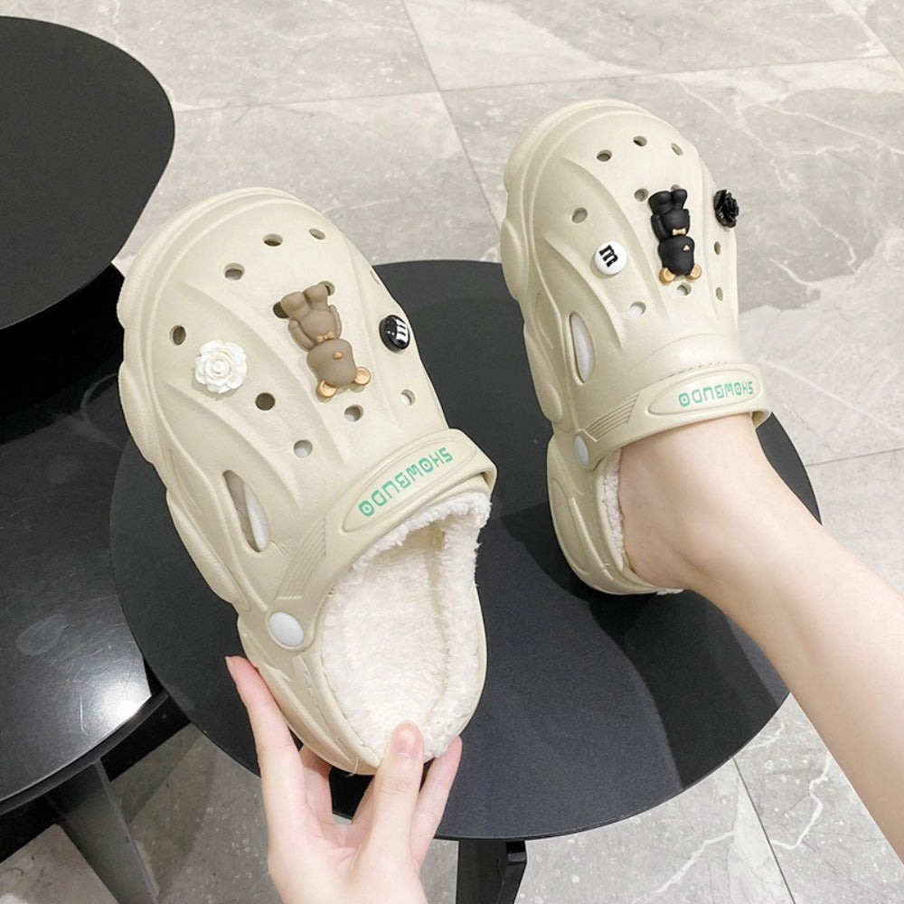 여성 키높이 털슬리퍼 겨울  통굽 발편한  미끄럼 방지 실내화 BY2102616