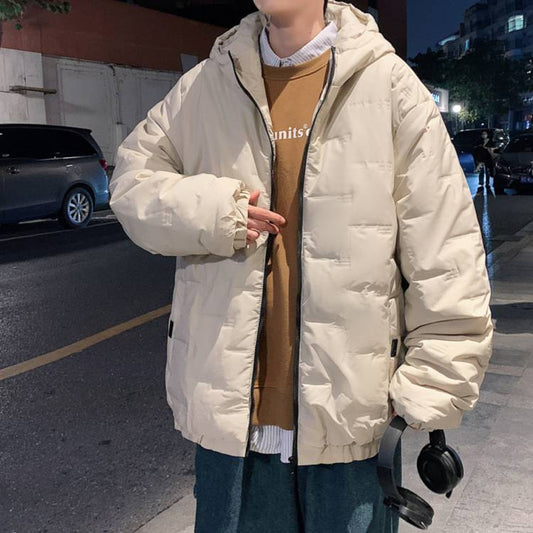 데일리 패딩자켓 집업  단색 L1111004 심플 빅사이즈 남성 후드 하프코트