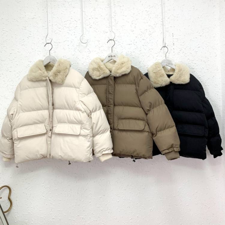 블랙 털카라넥 L1111017 숏점퍼 복고풍 베이지  심플 패딩 여성 브라운