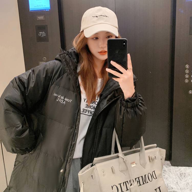 단색 L1111105 블랙 후드 심플 화이트 덕다운 여성  데일리 롱패딩점퍼 겨울