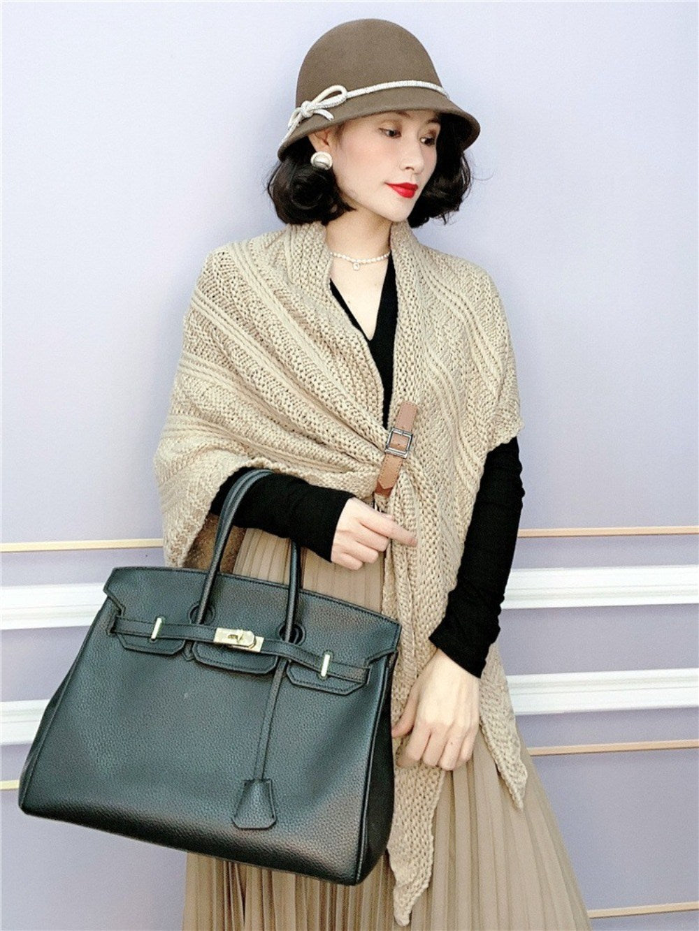 니트 목도리  여성 럭셔리 케이프숄 하프 망토 루즈핏 스카프  BY2121320