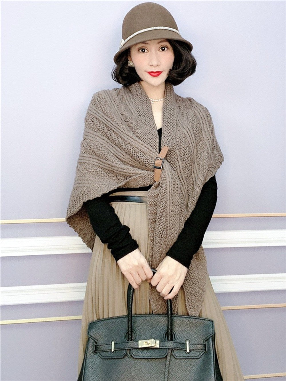 니트 목도리  여성 럭셔리 케이프숄 하프 망토 루즈핏 스카프  BY2121320