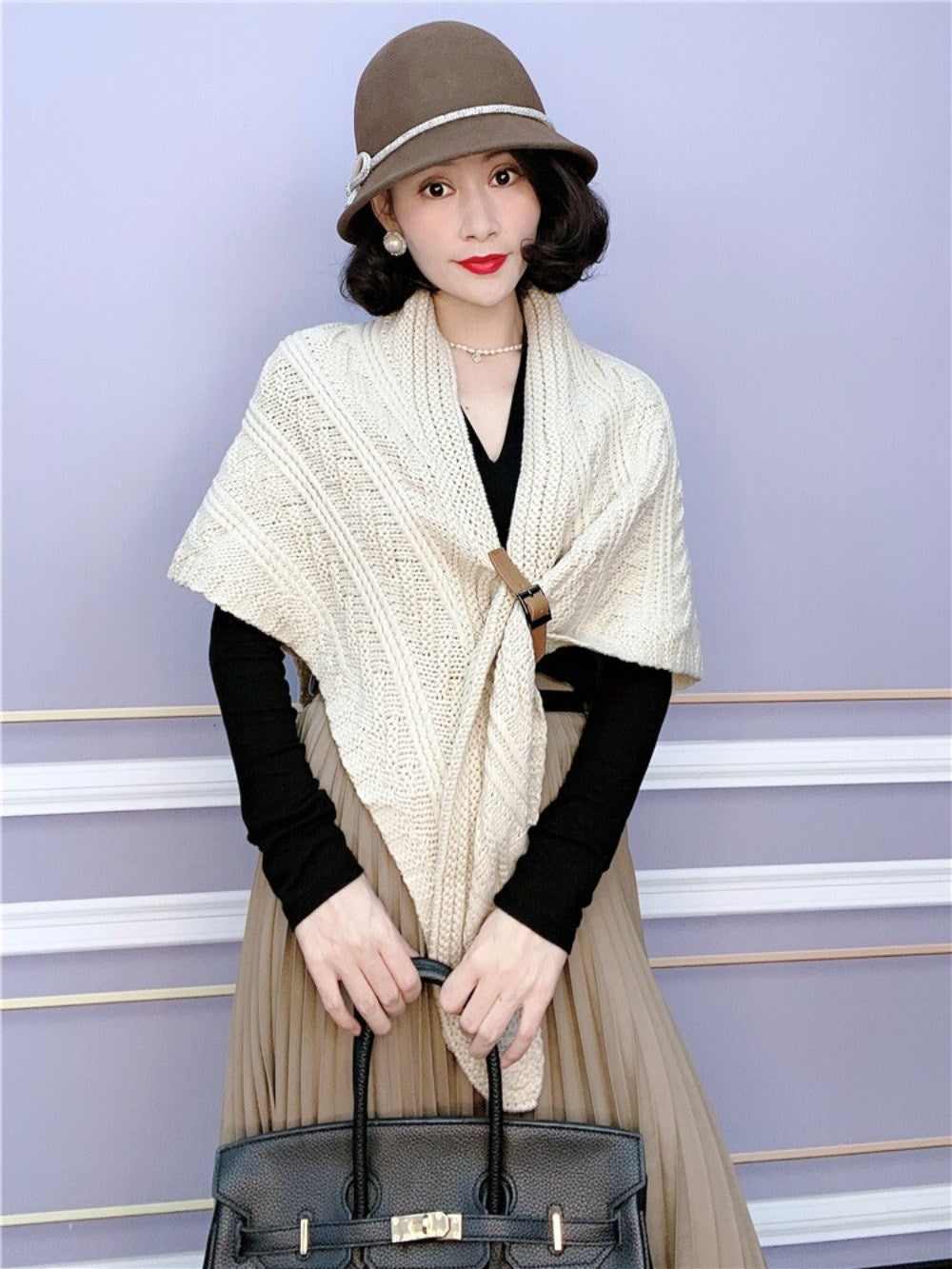 니트 목도리  여성 럭셔리 케이프숄 하프 망토 루즈핏 스카프  BY2121320