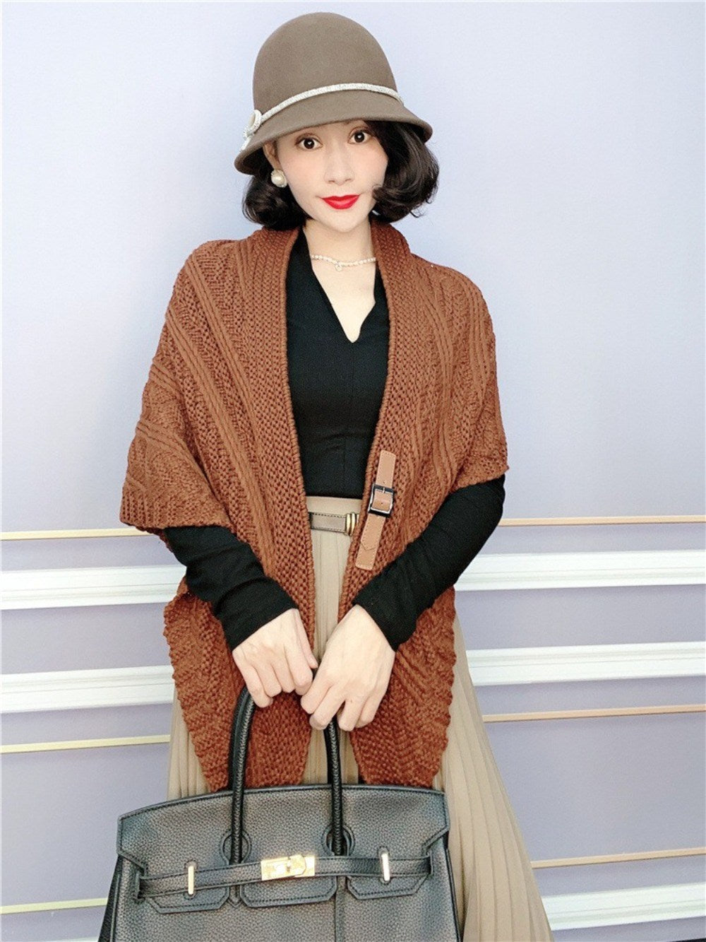 니트 목도리  여성 럭셔리 케이프숄 하프 망토 루즈핏 스카프  BY2121320