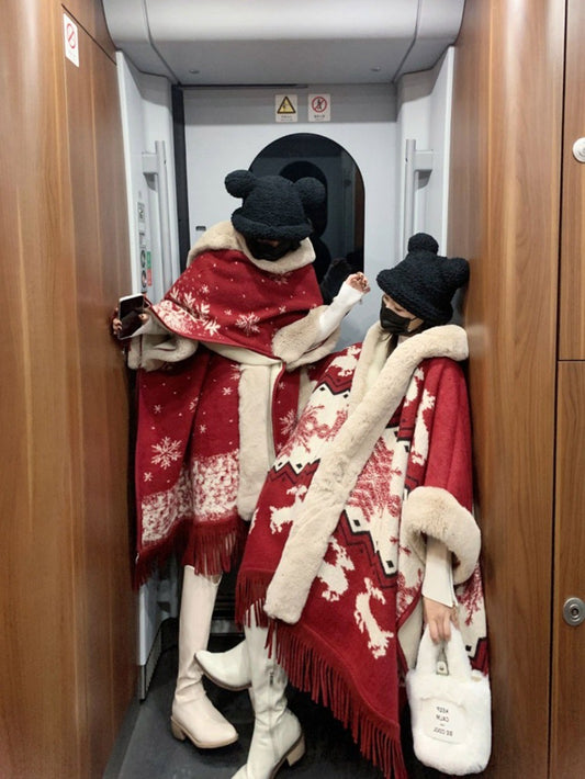 크리스마스 망토 목도리 케이프숄 겨울 루즈핏 빅사이즈 코트 BY2121310