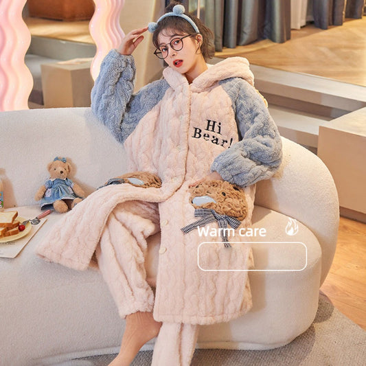 신혼부부 가을 극세사 겨울수면 실내복 융털기모 상하세트 잠옷  BQ2122407