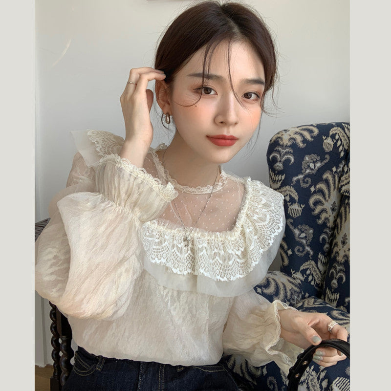 긴팔  블라우스 코디룩 셔츠 레이스 프릴 D2022413