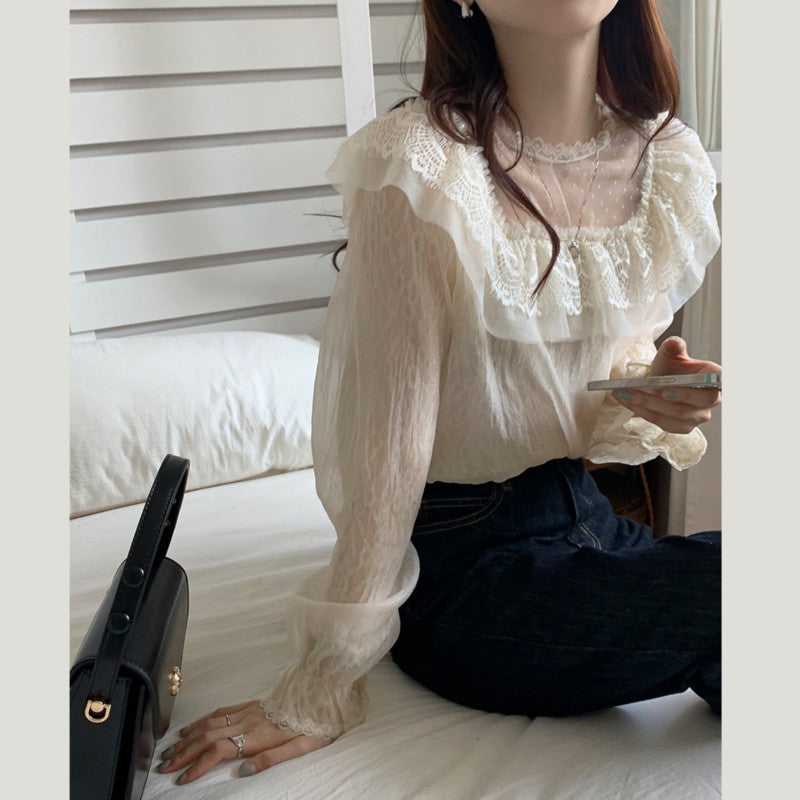 긴팔  블라우스 코디룩 셔츠 레이스 프릴 D2022413