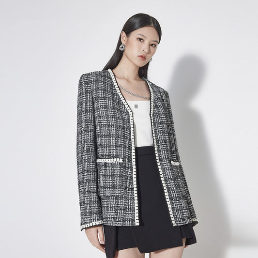 ochirly 여성자켓 스타일리쉬한 코트 슬림 스트릿 체크 무늬 패션코디 BQ3020647