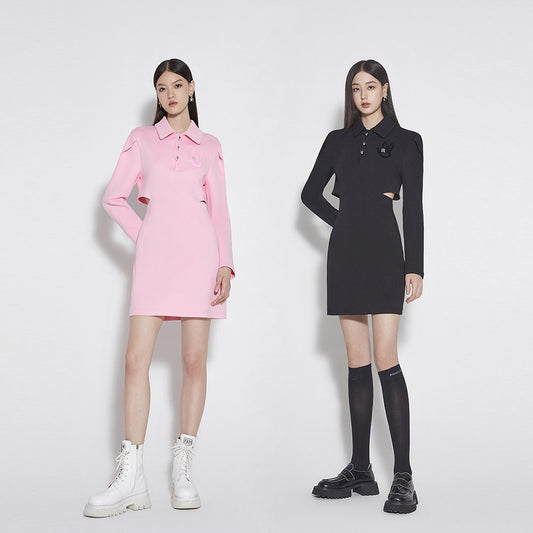 ochirly 토끼 시리즈 하객패션 여성 원피스 모임룩 폴로 칼라 드레스 BQ3020716