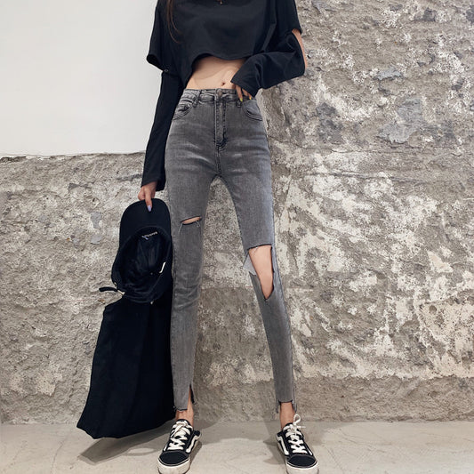 생지데니 흑청 구제데님 스키니진 부츠컷 언발핏 D2030416