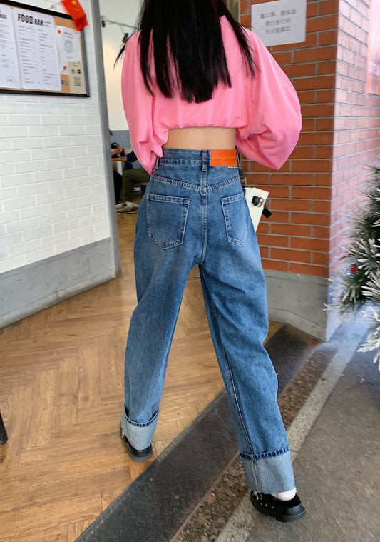 생지데님 D2030419  롤업 데님팬츠 진청 여자통청바지