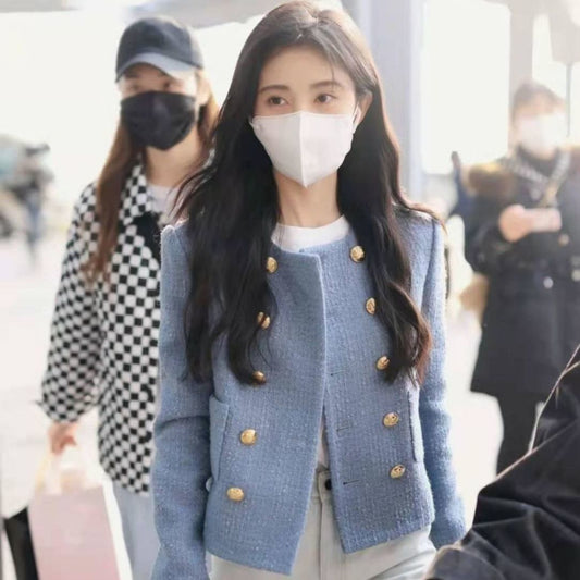 블루 Q2031046 모직  더블 트위드 재킷 클래식 혼방 자켓