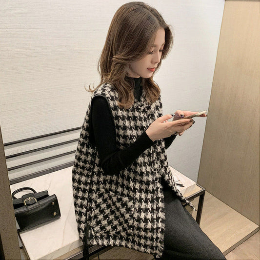 클래식 패턴 블랙 모임룩 트위드  베스트 원피스 Q2031001 조끼 체크