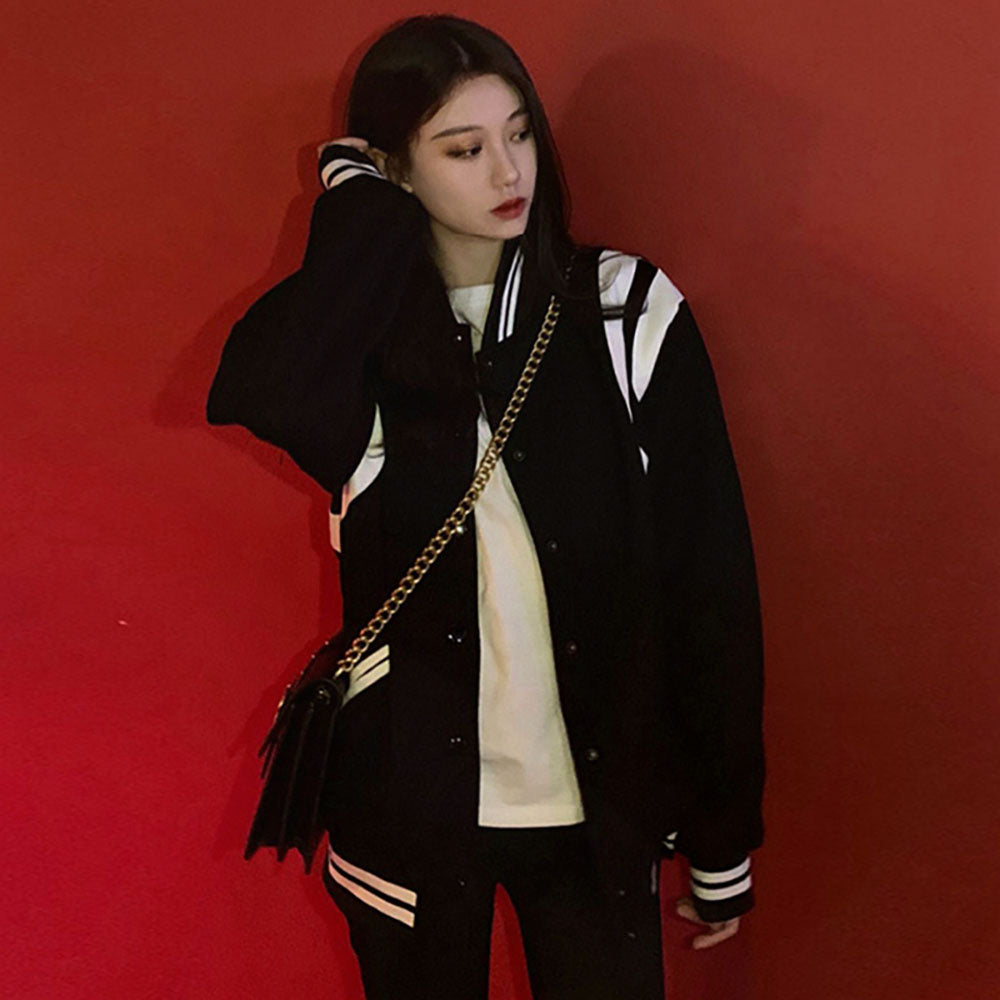 루즈핏 캐주얼 블루종 Q2032419 야구점퍼 복고풍 아우터 여자