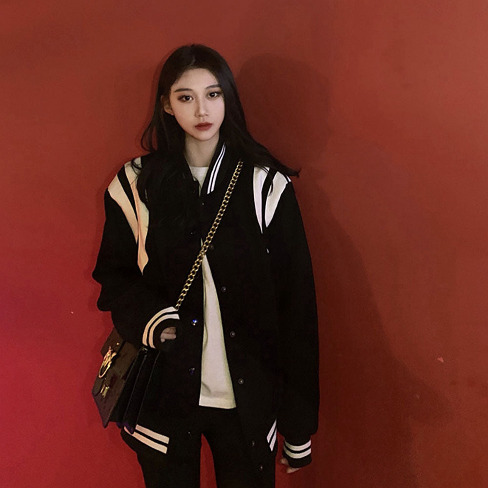 루즈핏 캐주얼 블루종 Q2032419 야구점퍼 복고풍 아우터 여자