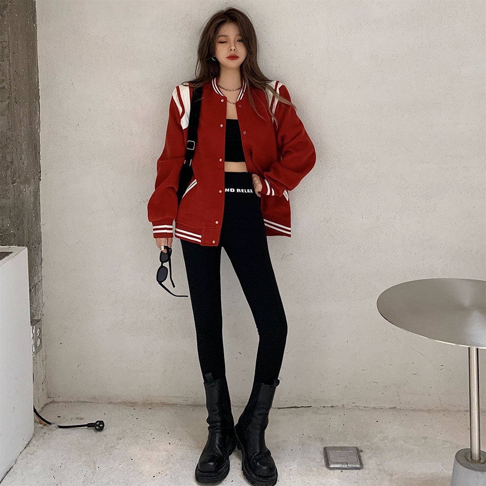 루즈핏 캐주얼 블루종 Q2032419 야구점퍼 복고풍 아우터 여자
