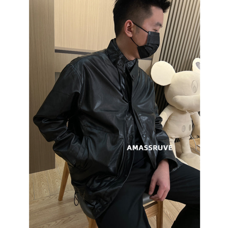 레더  루즈핏 페이크 D2032524 차이나넥 자켓 아우터 블랙