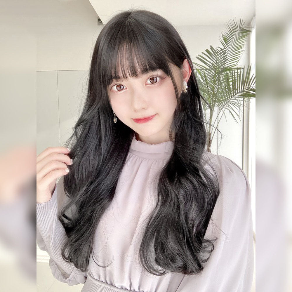 Q2032624 긴머리 덧가발 블랙 롱 통가발 웨이브