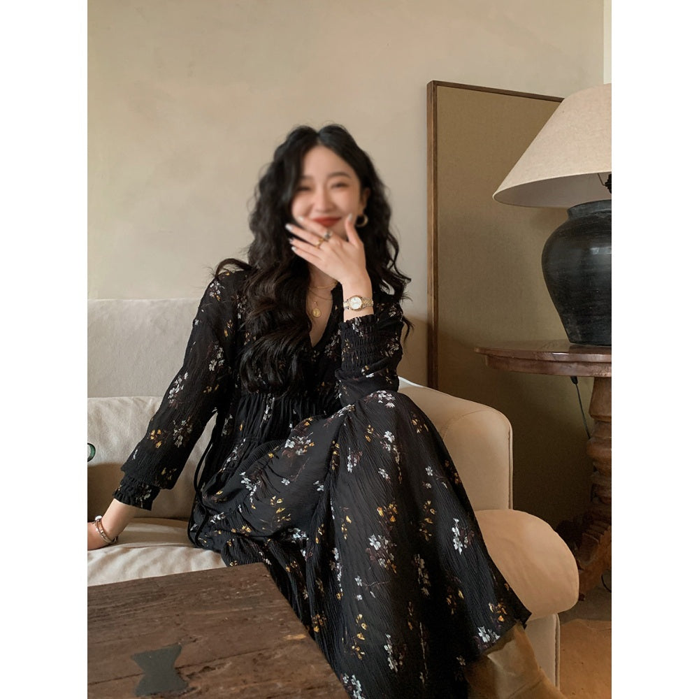 원피스 결혼식 하객룩 플라워 휴양지 루즈핏 쉬폰  롱 스커트 BQ3021805