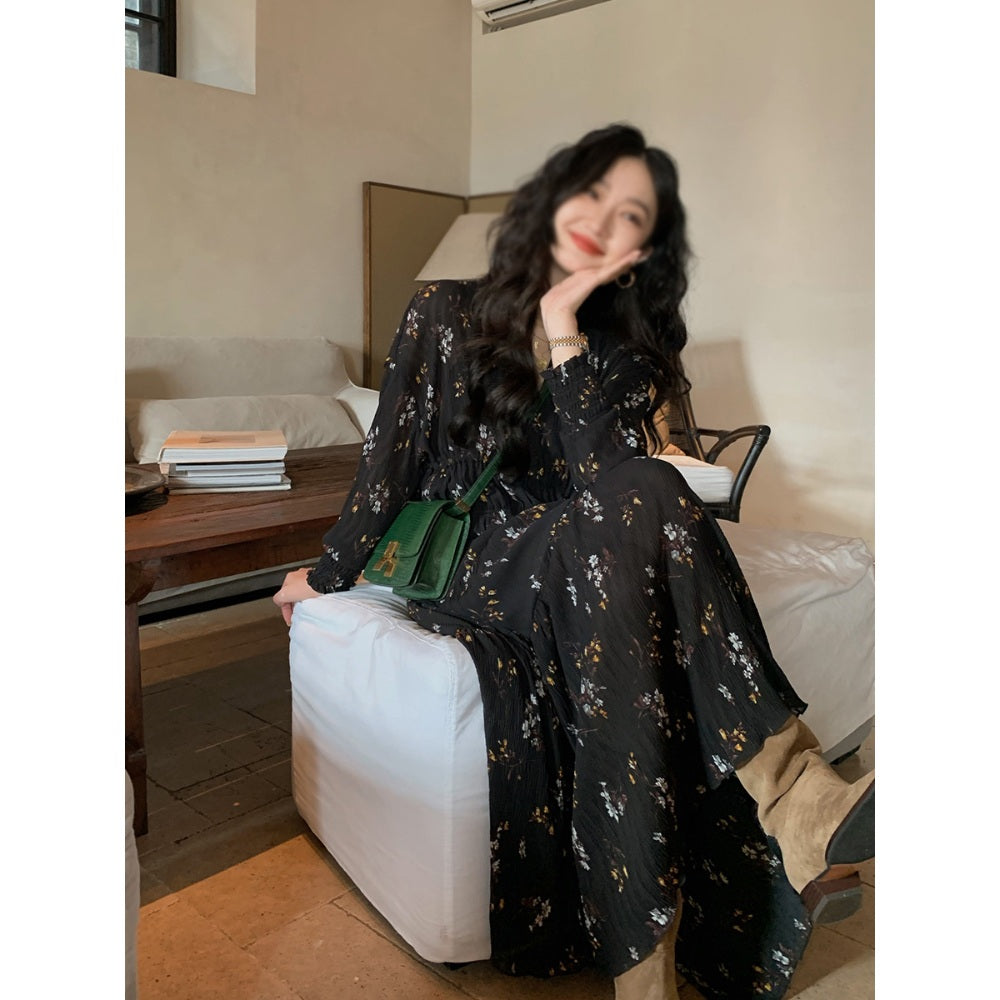 원피스 결혼식 하객룩 플라워 휴양지 루즈핏 쉬폰  롱 스커트 BQ3021805