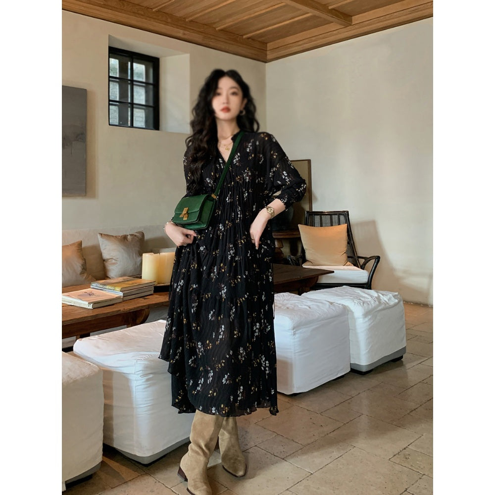 원피스 결혼식 하객룩 플라워 휴양지 루즈핏 쉬폰  롱 스커트 BQ3021805