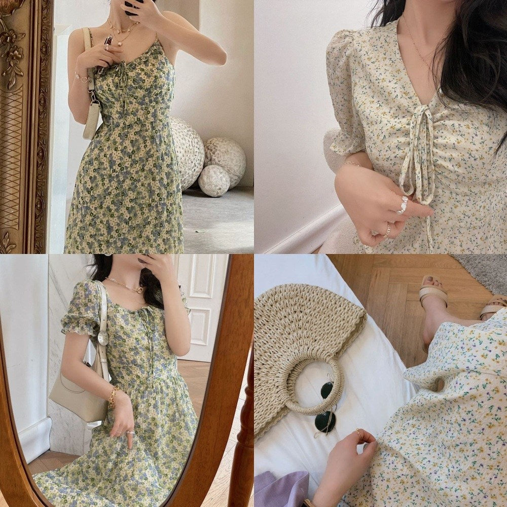 소풍 데일리  뷔스티에 원피스 드레스 플라워 프린팅 소풍  스커트 BQ3021830