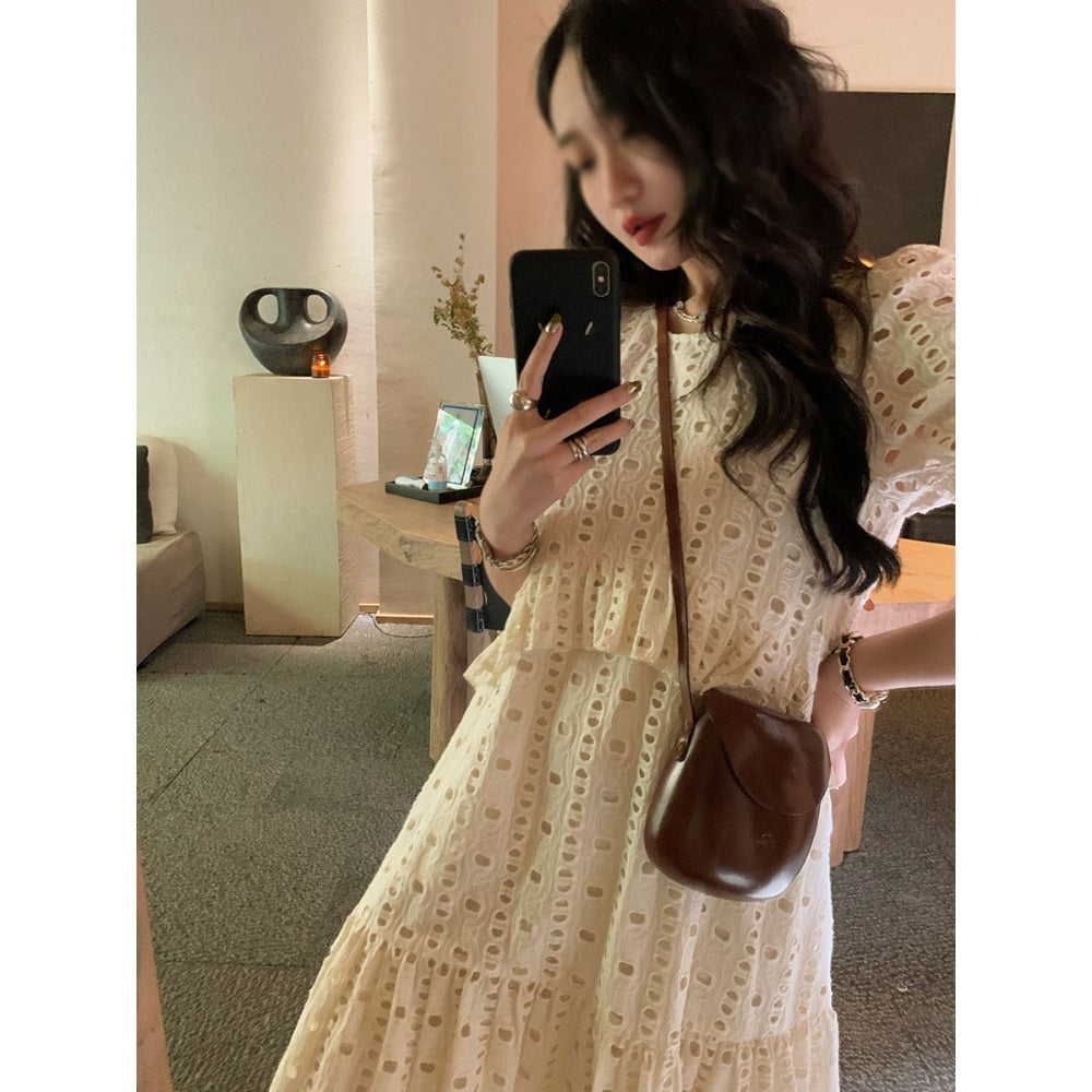 원피스 데일리  레이스 드레스  루즈핏 펀칭  롱스커트 BQ3021832