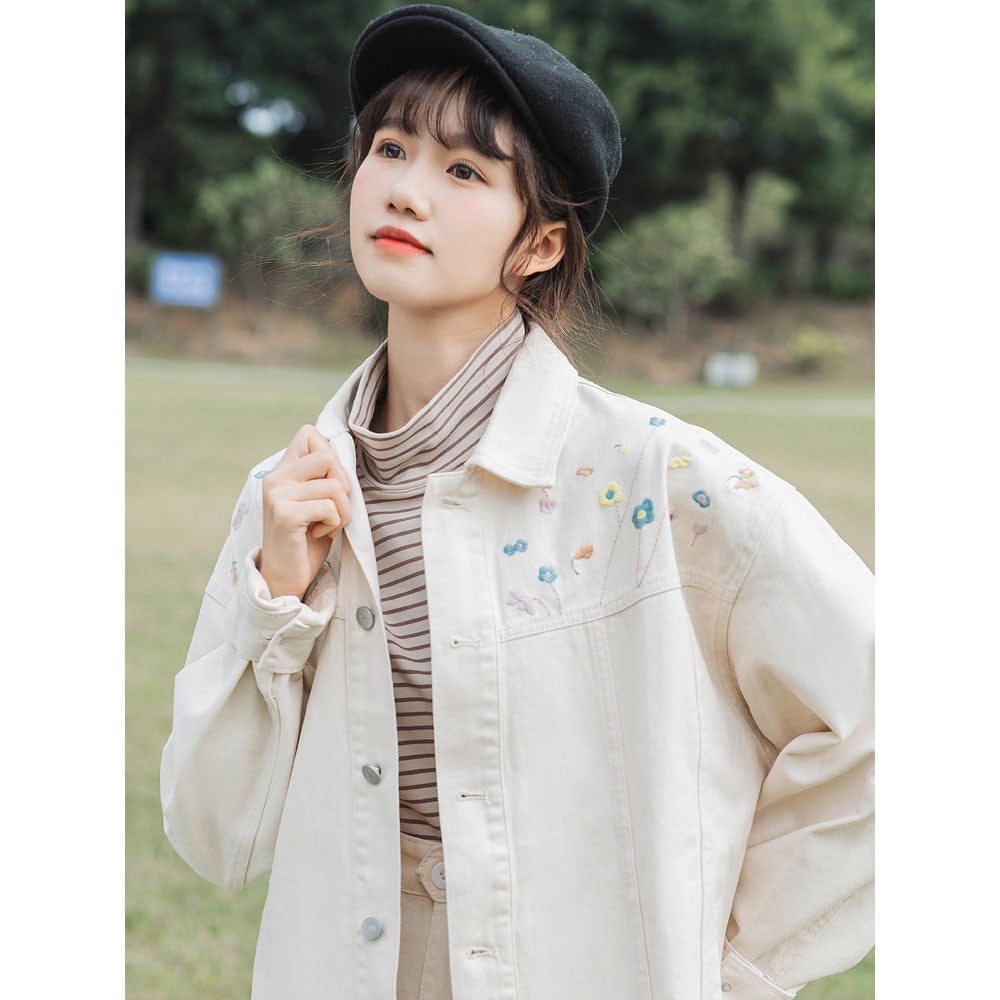크림 봄 청자켓 Q2032842 루즈핏 점퍼 중기장 상큼